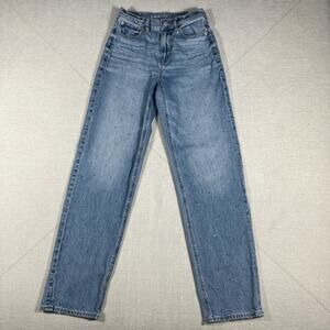 American Eagle Super High Rise Baggy Straight Studded Bling Size 0 26x31 Jeans